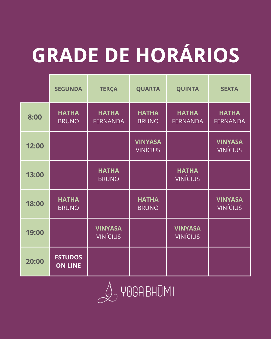 grade de horário estúdio